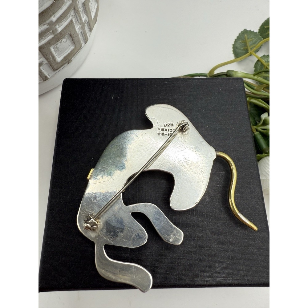 Vintage Taxco Mexico 925 Sterling & Brass Dog Brooch – Modernist Signed TM-104 - Picture 8 of 12